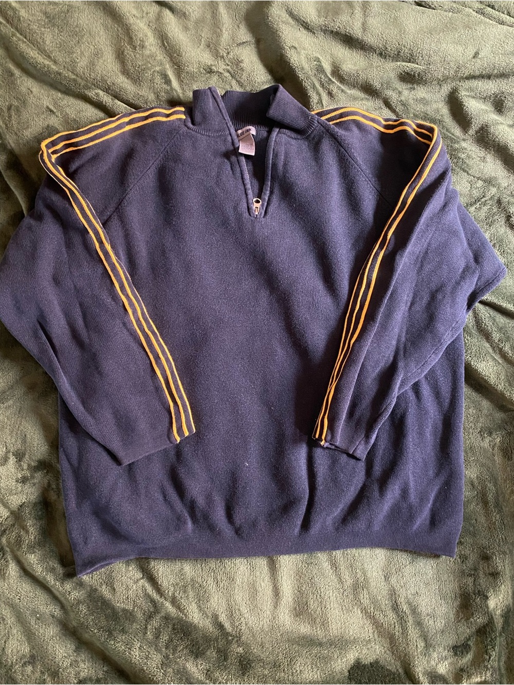 Vintage Navy Quarter-Zip Sweater with Gold Stripe Detail